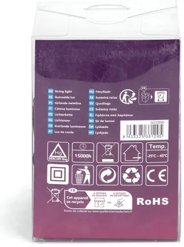 Aigostar - Catena luminosa LED per esterni 50 LED, 8 funzioni, 8 m, IP44, bianco freddo