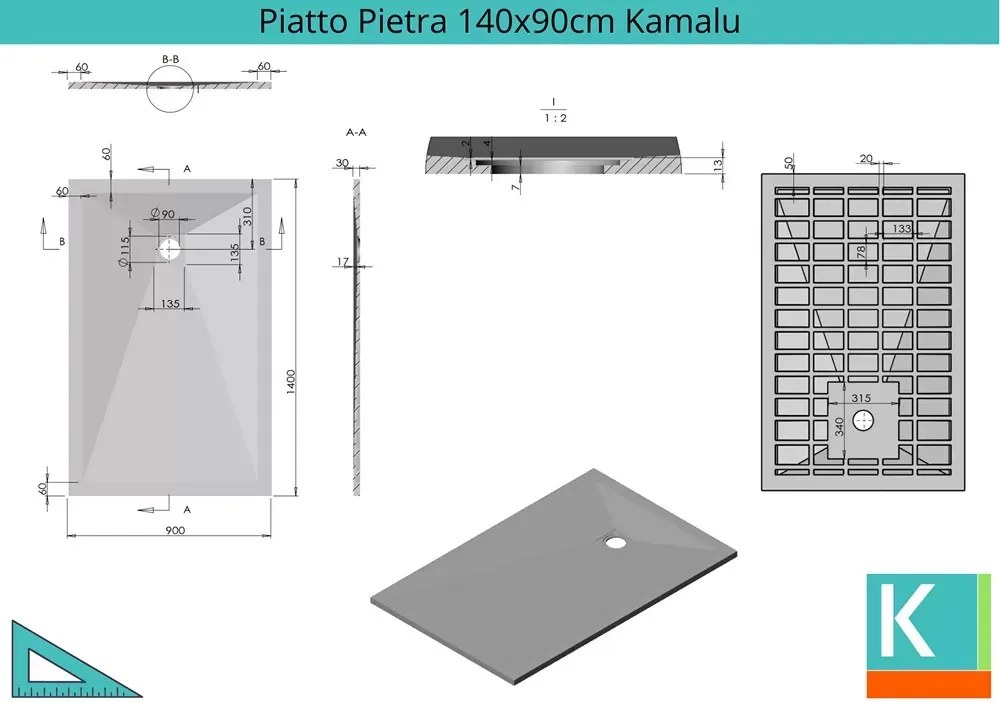 Piatto doccia 140x90 effetto pietra colore grigio - KAMALU