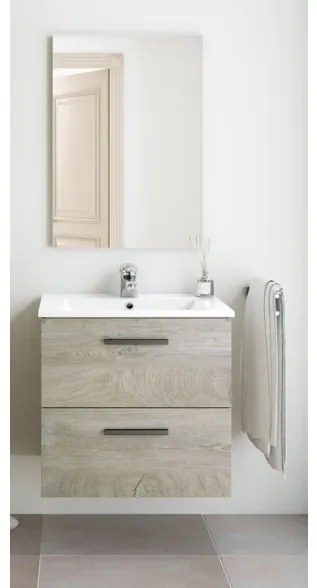 Mobile Bagno Sospeso 60 Cm Con Lavabo In Ceramica E Specchio Aruba Rovere