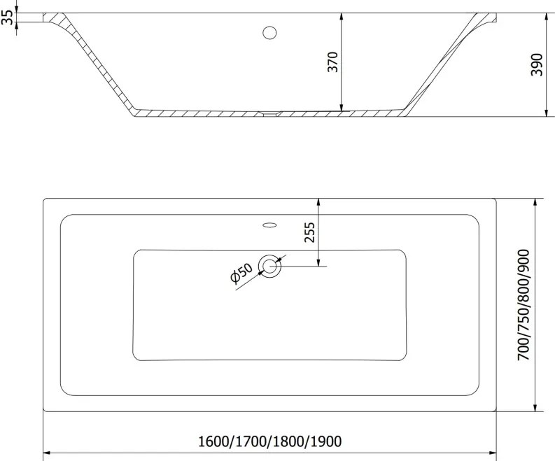 Mexen Cube vasca rettangolare 190 x 80 cm con corpo, bianca - 55051908000X