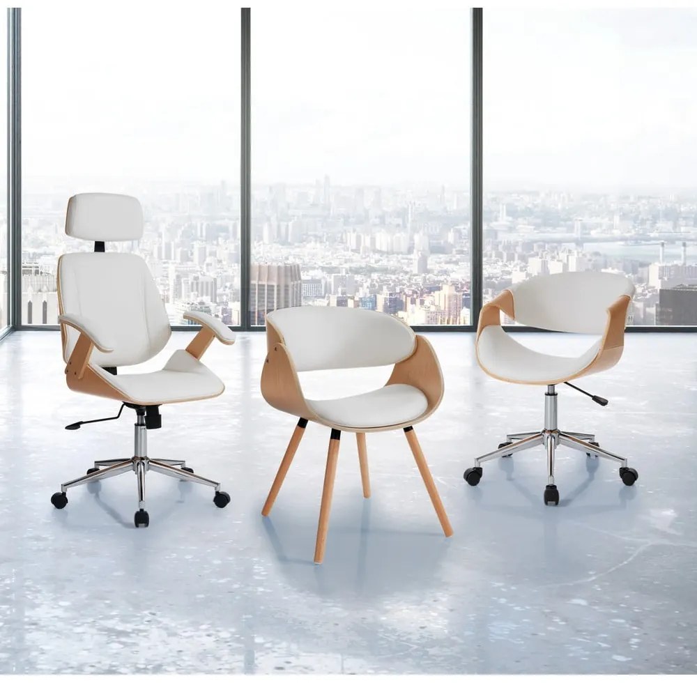 Sedia da ufficio bianca/di colore naturale in similpelle Visby – Tomasucci