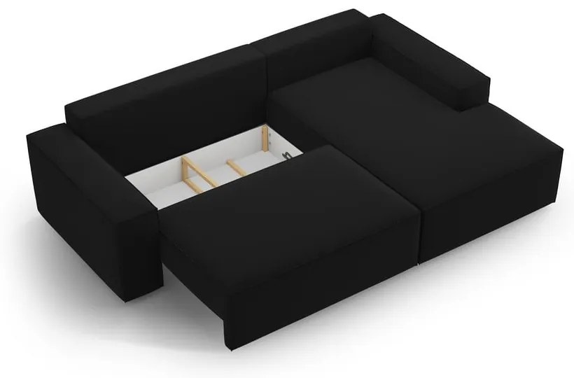 Divano angolare nero allungabile/con contenitore (con penisola a destra/con chaise lounge) con rivestimento in velluto Jodie – Micadoni