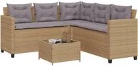 Divano da Giardino con Tavolo e Cuscini a L Beige in Polyrattan 369042