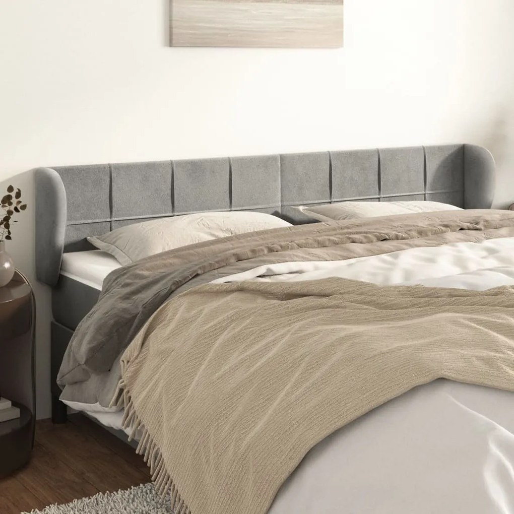 Testiera Ad Orecchio Grigio Chiaro 203x23x78/88 Cm İn Velluto /