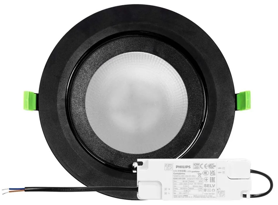 Faro LED Incasso 42W Nero Orientabile, Foro Ø210mm con driver Philips Colore Bianco Variabile CCT