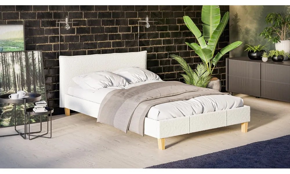 Letto matrimoniale imbottito crema con griglia 140x200 cm Tina - Ropez