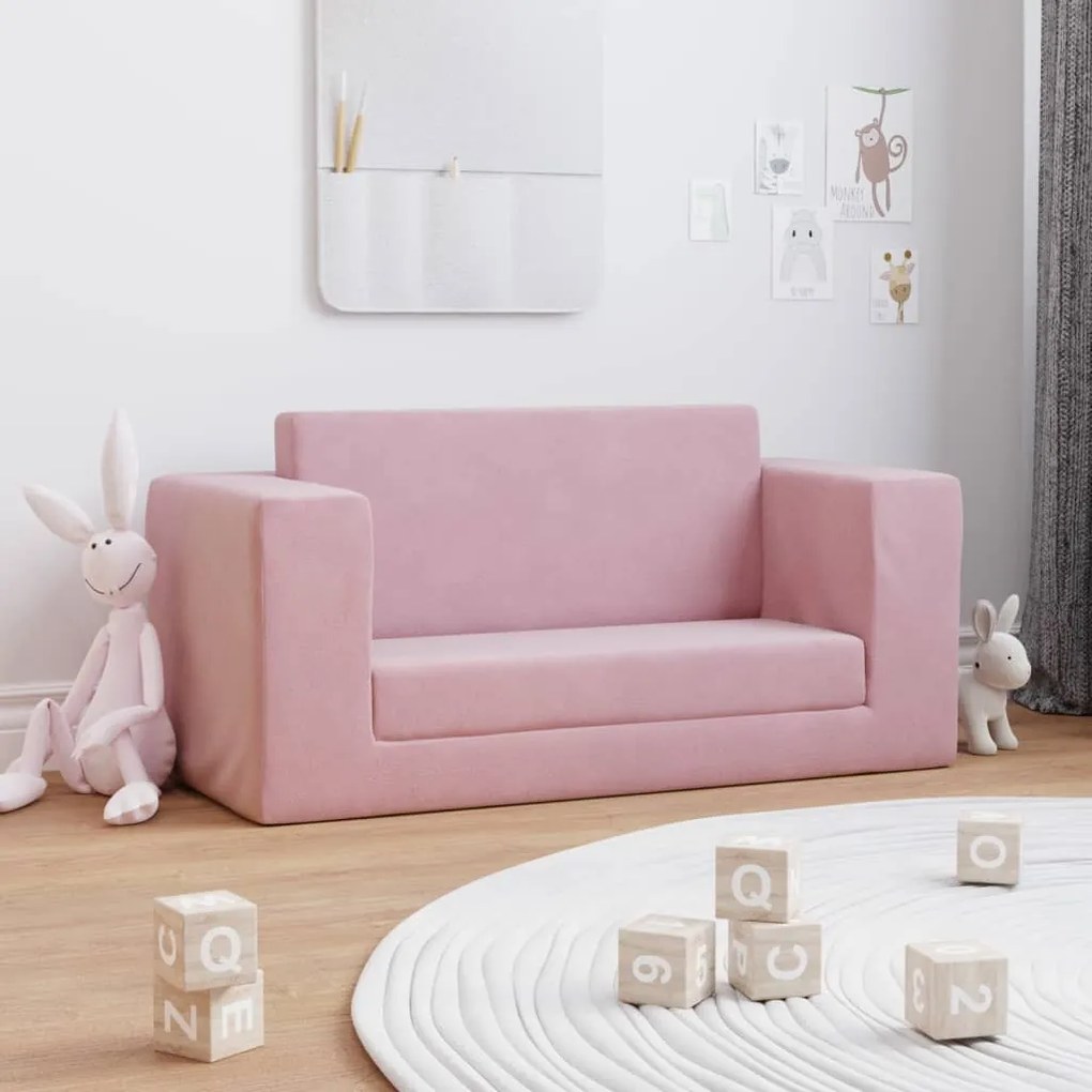Divano Letto Per Bambini A 2 Posti Rosa İn Morbido Peluche /