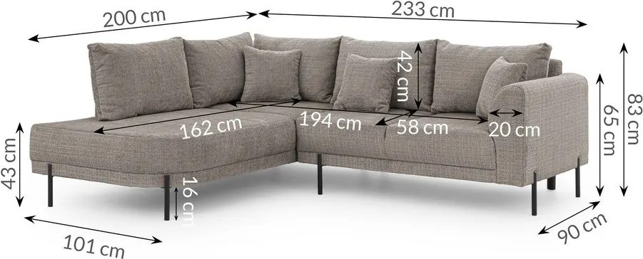 Divano angolare grigio tortora (con penisola a sinistra/a L) con rivestimento in ciniglia Mauris – Ropez