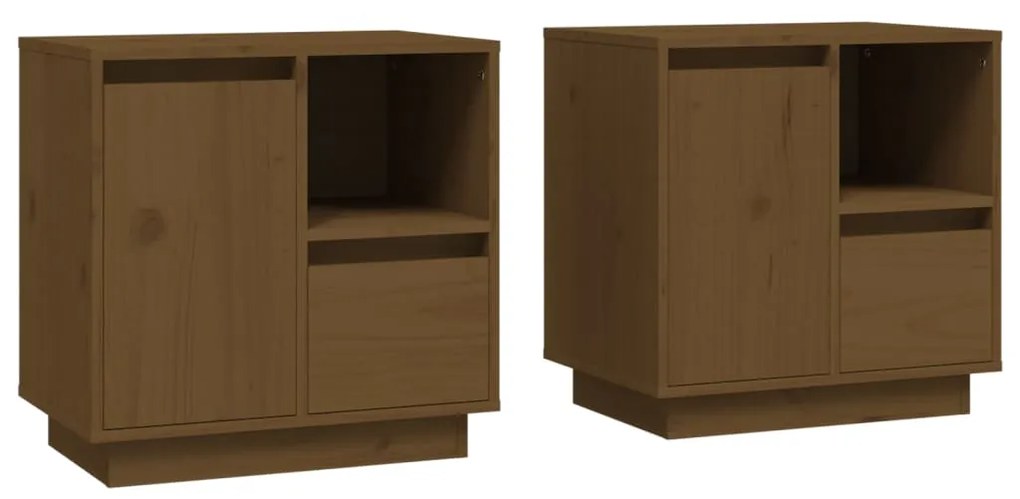 Comodini 2 pz miele 50x34x50 cm in legno massello di pino