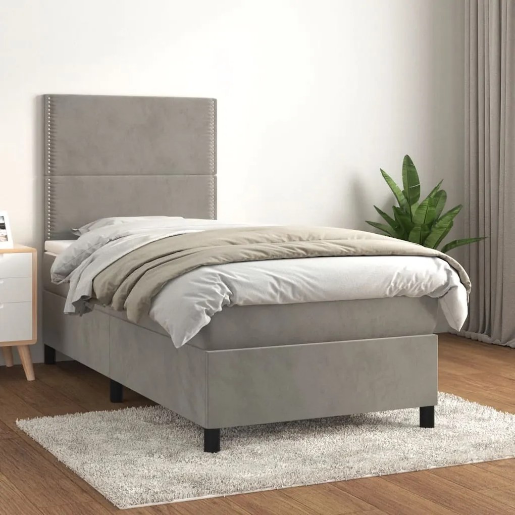 Giroletto A Molle Con Materasso Grigio Chiaro 80x200 Cm Velluto /
