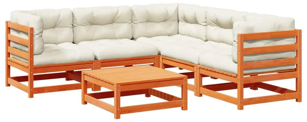 Set divani giardino 6pz con cuscini marrone cera massello pino
