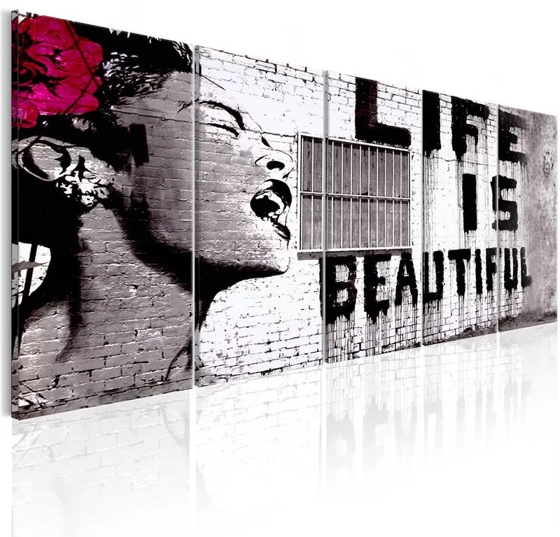 Quadro Banksy  Life is Beautiful  Colore bianco e nero, Dimensioni e Misure 200x80