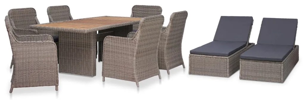 Set da pranzo da giardino 9 pz in polyrattan marrone