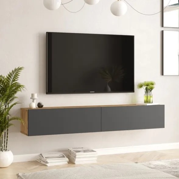 Mobile Tv Sospeso 180x32x30 Effetto Legno Rovere e Antracite Future