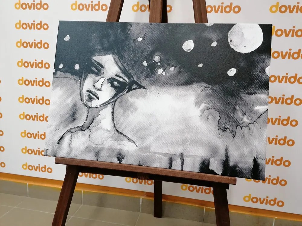 Quadro su tela – Fata lunare in bianco e nero