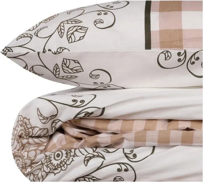 Set copripiumino e federa bianco/rosa in cotone renforcé per letto singolo 140x200 cm Nazenin – Mijolnir