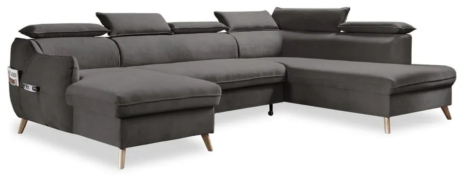Divano letto angolare a U in velluto grigio scuro (angolo destro) Sweet Harmony - Miuform
