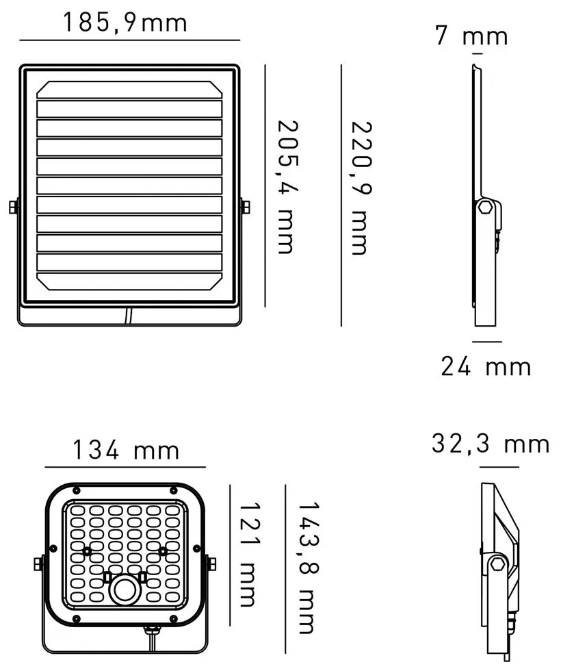 Proiettore Solare ricaricabile LED 10W- 4000K-1500lm IP65 - Batteria Litio