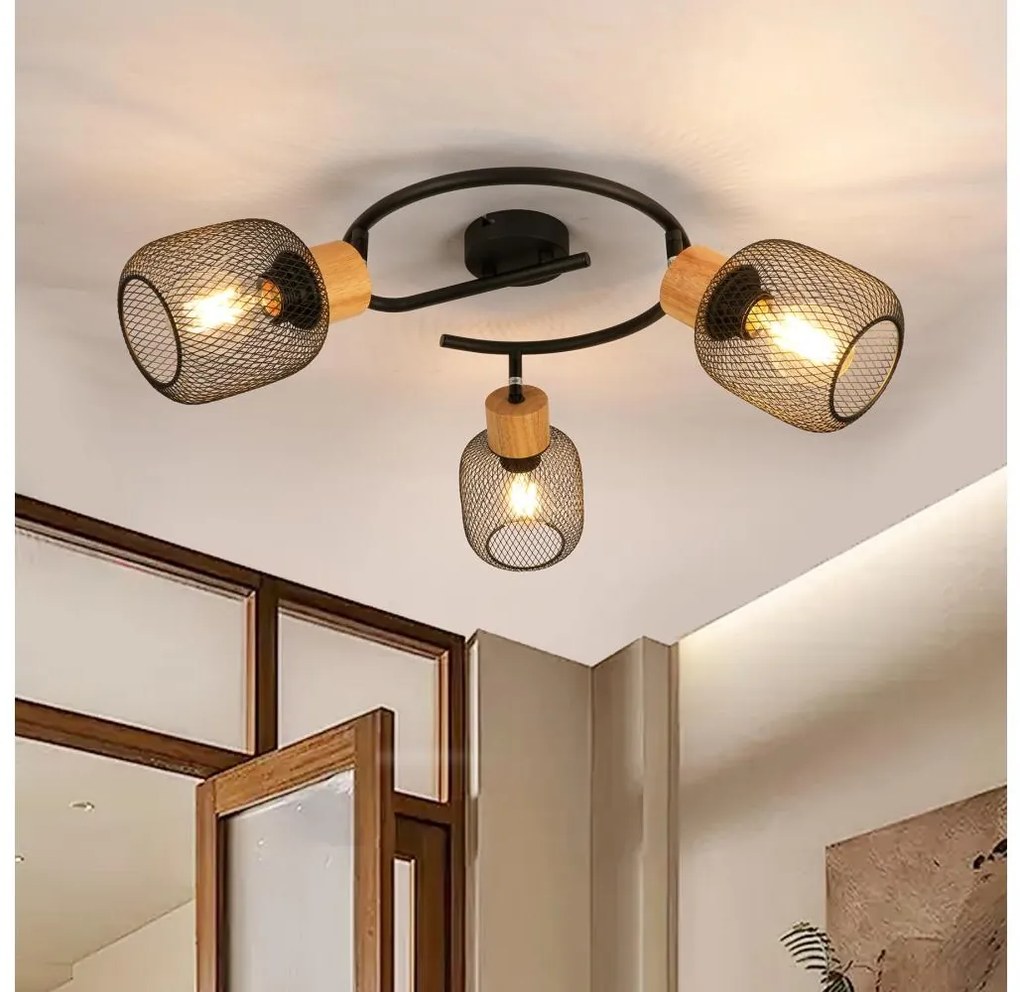 Brilagi - Faretto orientabile BASKLITE 3xE27/15W/230V, finitura legno di hevea/nero