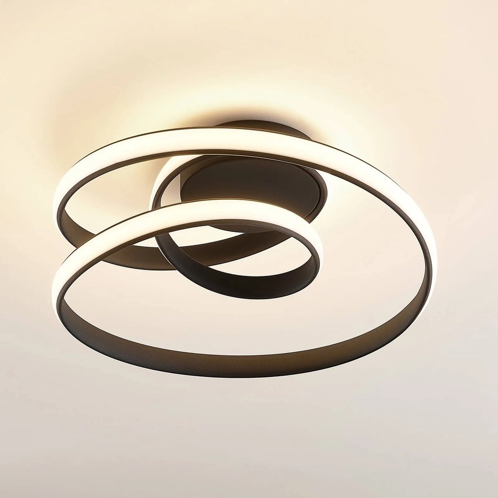 Plafoniera a LED Sakina Lucande, dimmerabile, Nero, Soggiorno / Sala da pranzo, Metallo, Design, Plafoniera LED
