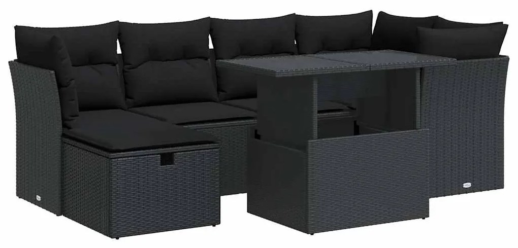 Set divani da giardino con cuscini 7pz nero polyrattan