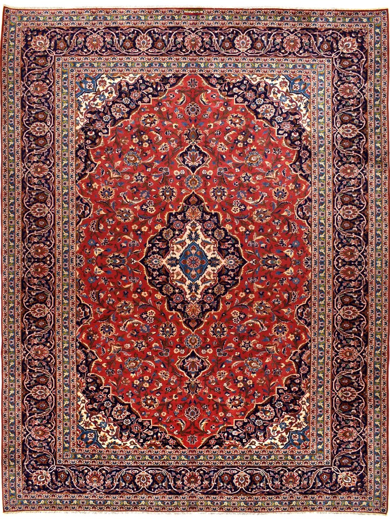 Kashan Tappeto 390x300 Rosso (Iran) Annodato A Mano