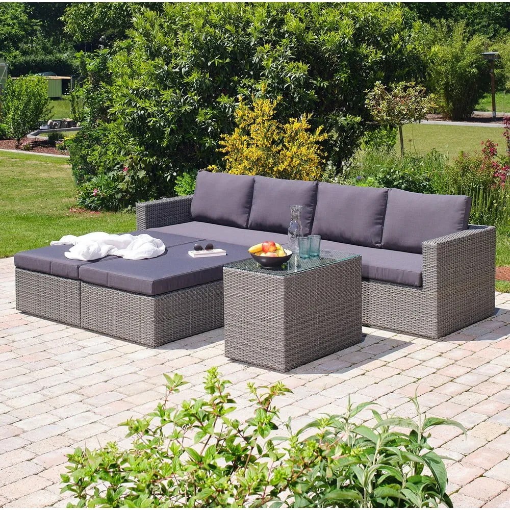 Set da giardino in rattan artificiale grigio per 4 persone Drammen - Bonami Selection