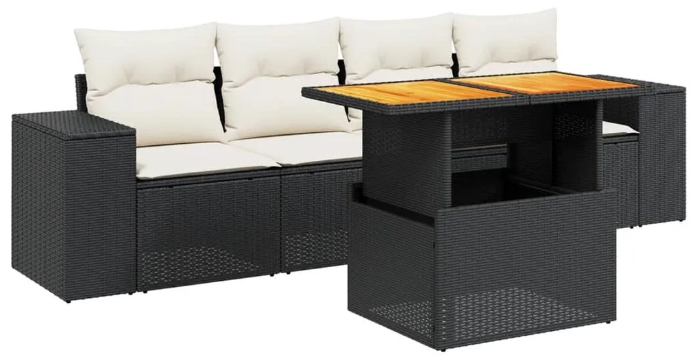 Set divani da giardino 5 pz con cuscini in polyrattan nero