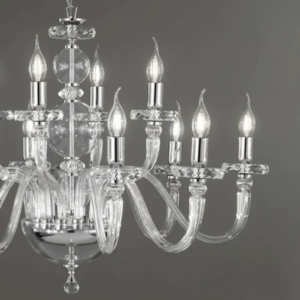 Lampada a sospensione D85 cm BACH senza paralume in vetro trasparente 12 LUCI CROMO