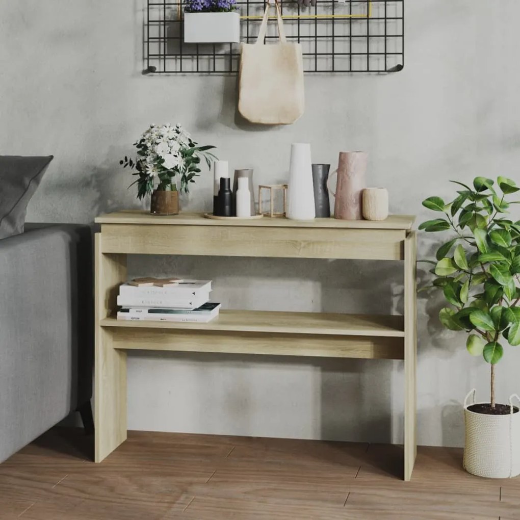 Tavolino consolle rovere sonoma 102x30x80 cm legno multistrato