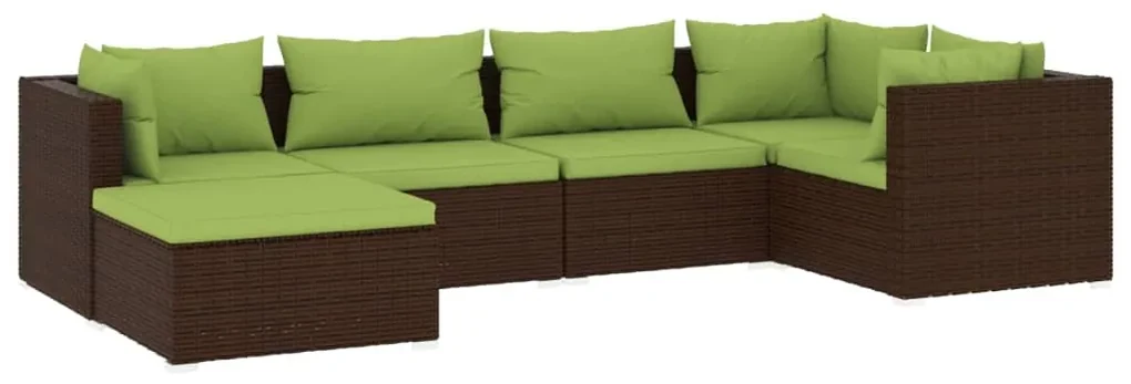 Set divani da giardino 6 pz con cuscini in polyrattan marrone
