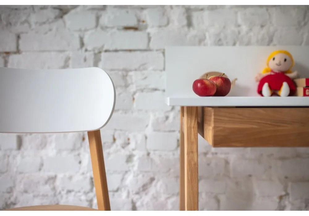 Scrivania bianca con base in frassino, lunghezza 85 cm Luka - Ragaba