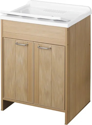 Mobile lavatoio in Pvc a 2 ante Rovere Naturale con vasca in resina 60x50 cm