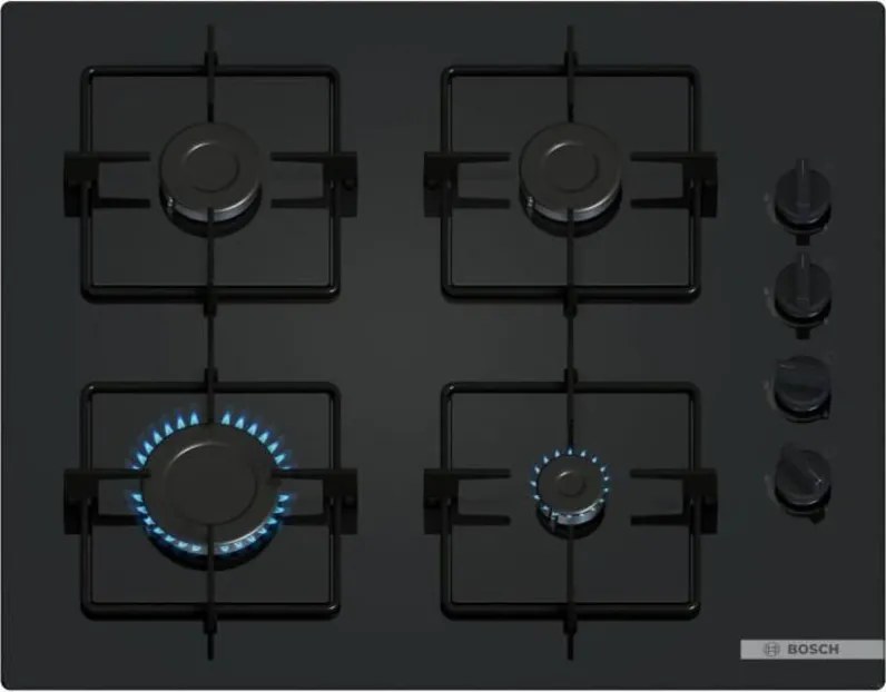Piano cottura a gas - BOSCH Serie 2 - 4 fuochi - 52 x 59 x 5,4 cm - POP6B6K30 - Nero