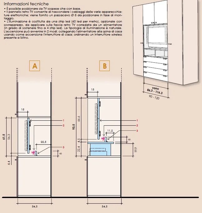 Armadio Iago 5 ante battenti e 4 cassetti con vano tv linea Airone