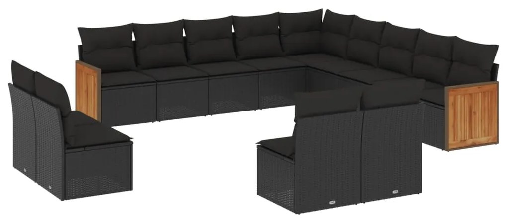 Set Divani da Giardino 13pz con Cuscini Nero in Polyrattan