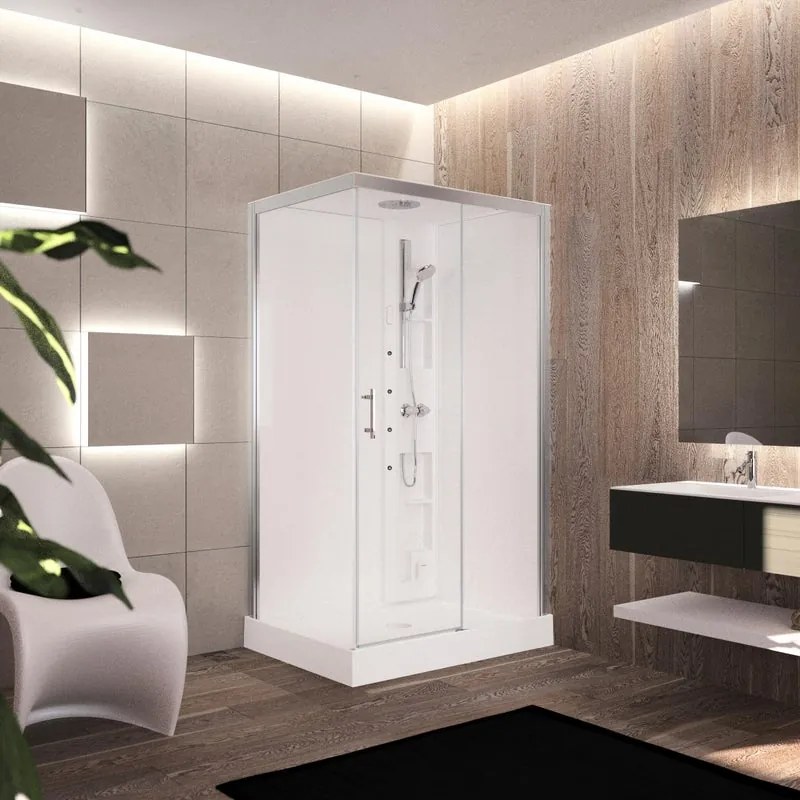 Cabina doccia idromassaggio rettangolare PERLA dx 120 x 80 cm cromo con miscelatore meccanico e hammam