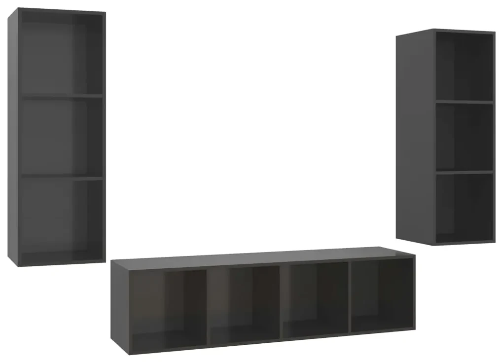 Set mobile tv 3 pz grigio lucido in truciolato