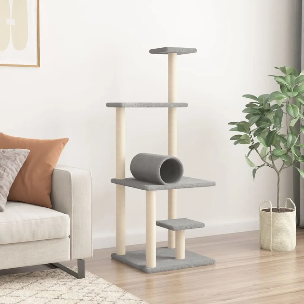 Albero per gatti con tiragraffi in sisal grigio chiaro 136 cm