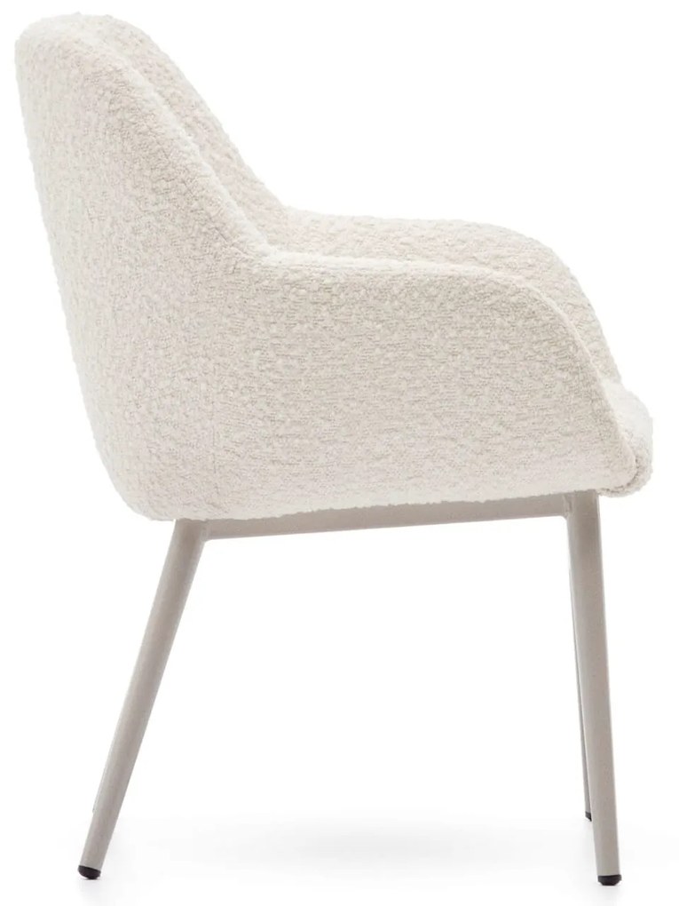 Kave Home - Sedia per bambini Konna di eco-shearling bianco e gambe in acciaio con finitura beige