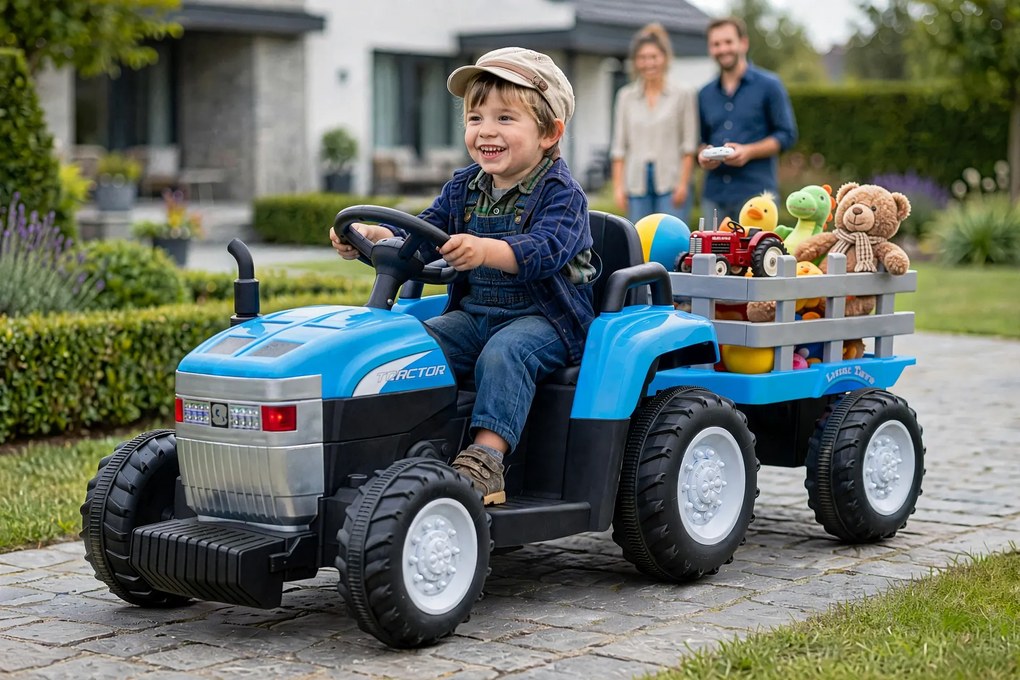 Trattore Elettrico per Bambini 12V con Rimorchio Blu...