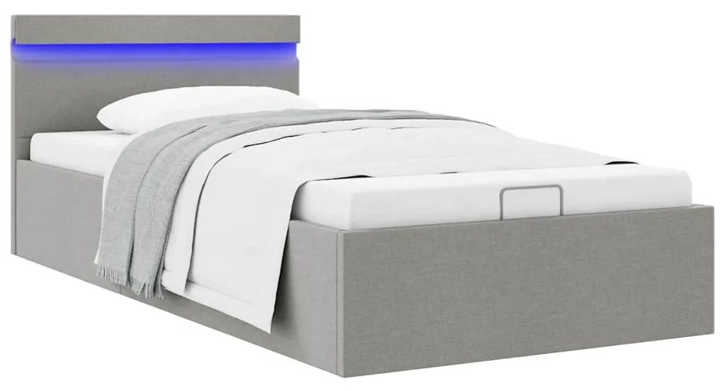 Giroletto Con Contenitore E Led Grigio Chiaro Tessuto 100x200cm /