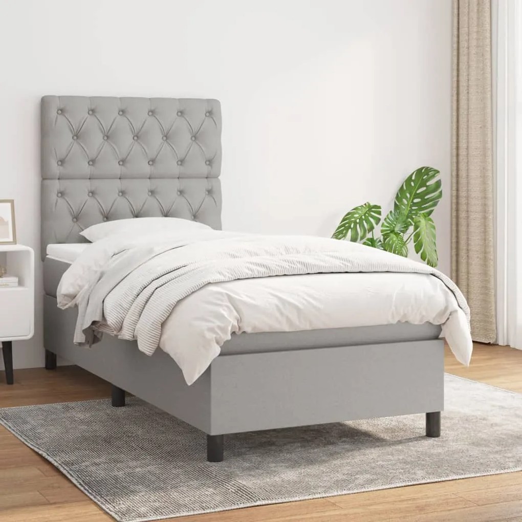 Giroletto A Molle Con Materasso Grigio Chiaro 80x200 Cm Tessuto /