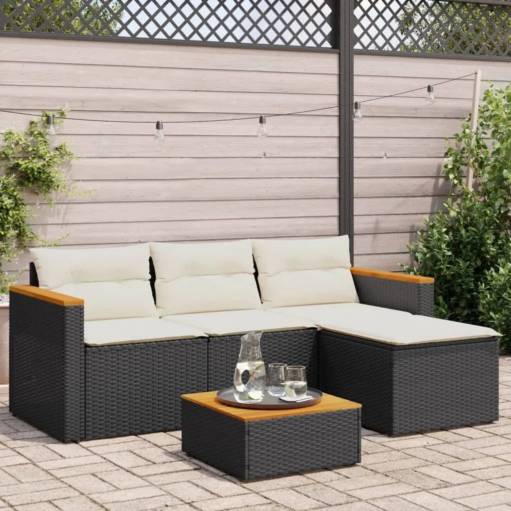 Set Divani da Giardino 3 pz con Cuscini in Polyrattan Nero