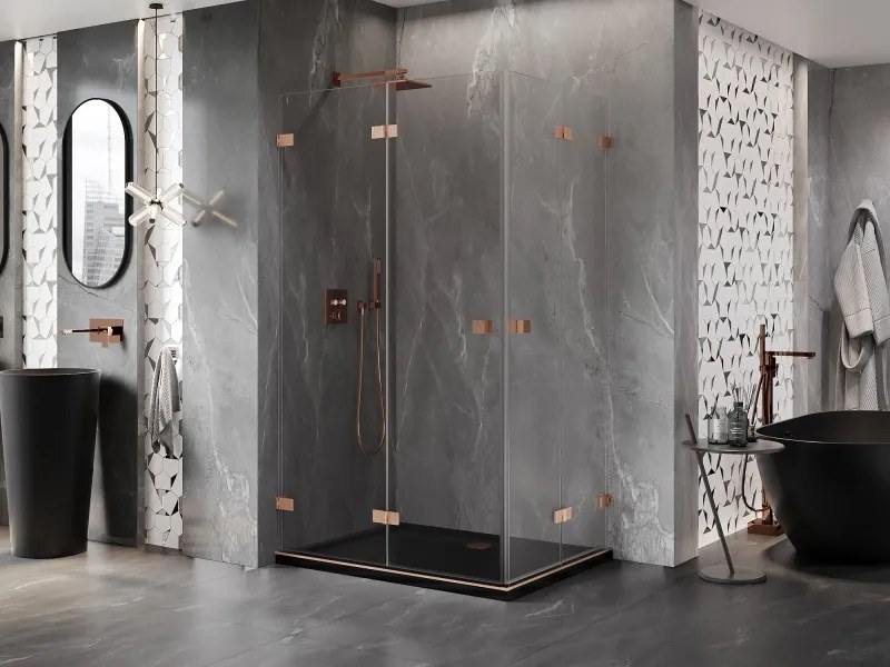 Mexen Lunar-F Duo cabina doccia pieghevole 100 x 80 cm, trasparente, rame spazzolato - 836-100L-080P-65-00
