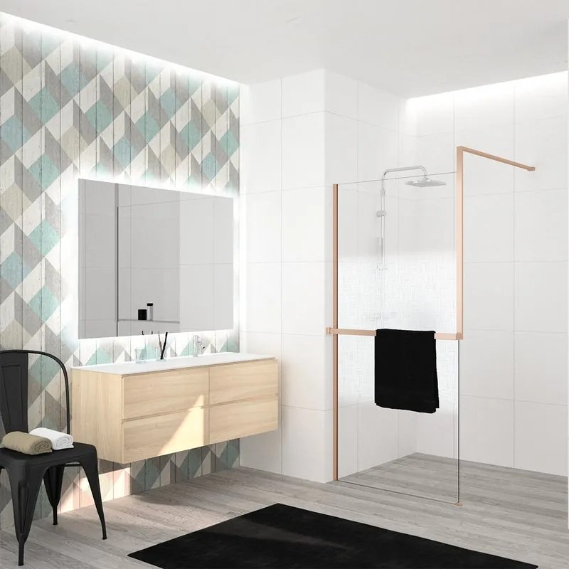 Box doccia walk-in Elidesign, vetro serigrafato 8 mm, L 120 cm x H 200 cm, profilo dorato