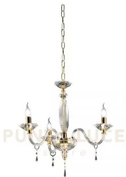 Lampadario fiamma/3 cristallo e oro 3 luci attacco e14 d.60cm