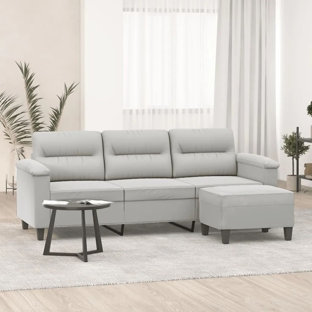 Divano A 3 Posti Con Poggiapiedi Grigio Chiaro 180cm Microfibra /