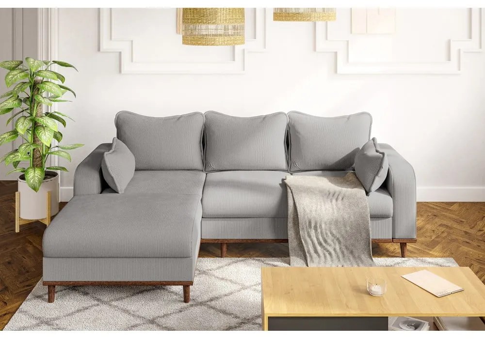 Divano angolare grigio chiaro in velluto a coste (angolo sinistro) Beata - Ropez