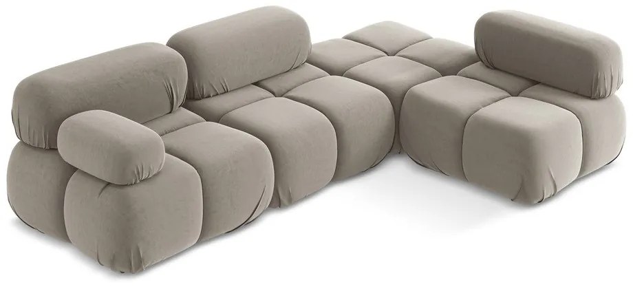 Divano angolare componibile beige (con penisola a destra) con rivestimento in velluto Lokua – Makamii